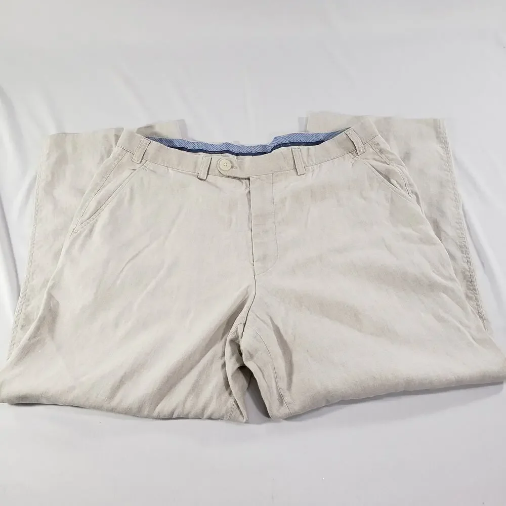 Hiltl Beige Flax Cotton Luxury Comfort Ultimate Trouser Pants Size 35/38
